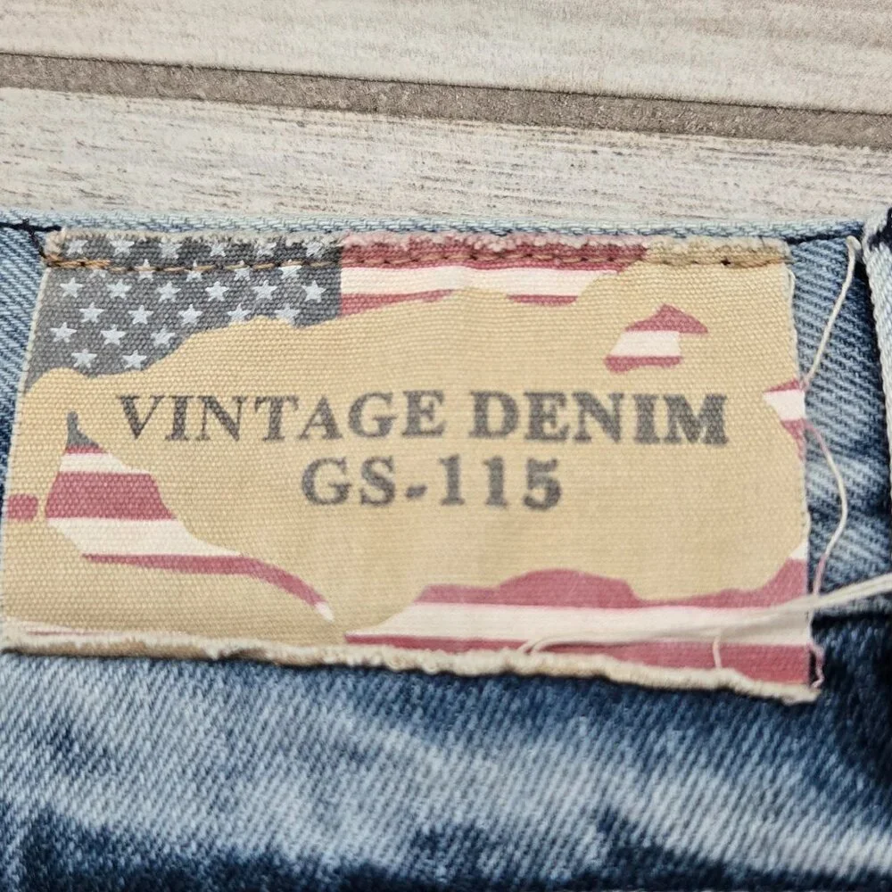 GS-115 Vintage Cut Off Jean‎ Shorts Men's Acid Wash Retro 90s Grunge Flag 38